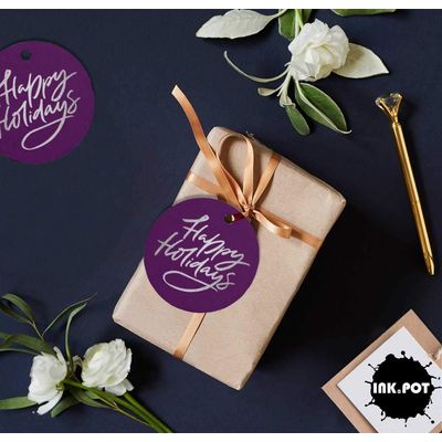 Etiquetas de Papel Metalizado Boas Festas para Lembrancinhas para Pendurar - Inkdotpot 100 Etiquetas Metalizadas / Roxo - Prata