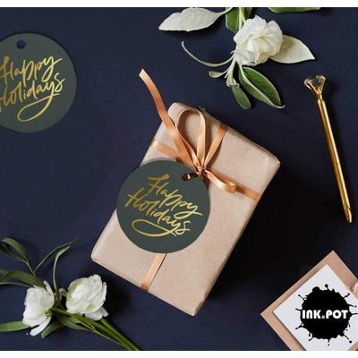 Etiquetas de Papel Metalizado Boas Festas para Lembrancinhas para Pendurar - Inkdotpot 100 Etiquetas Metalizadas / Roxo - Prata
