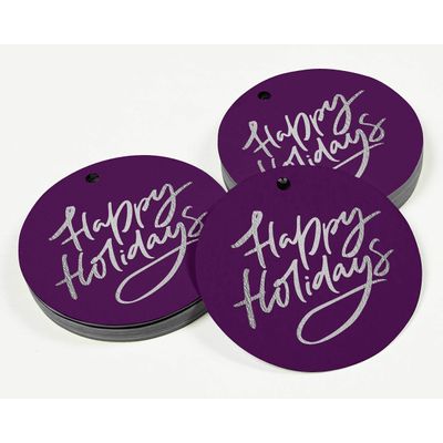 Etiquetas de Papel Metalizado Boas Festas para Lembrancinhas para Pendurar - Inkdotpot 100 Etiquetas Metalizadas / Roxo - Prata