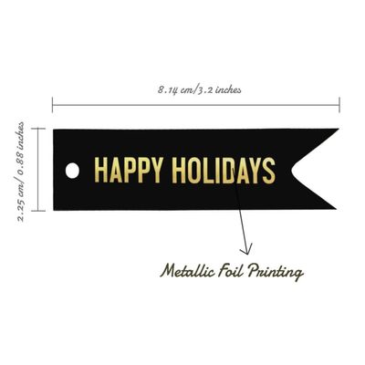 Etiquetas de Papel Metalizado "Happy Holiday" para Lembrancinhas Pendentes - Inkdotpot 100 Etiquetas Metalizadas / Preto - Dourado
