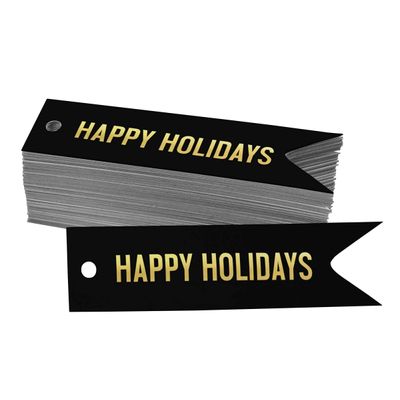 Etiquetas de Papel Metalizado "Happy Holiday" para Lembrancinhas Pendentes - Inkdotpot 100 Etiquetas Metalizadas / Preto - Dourado