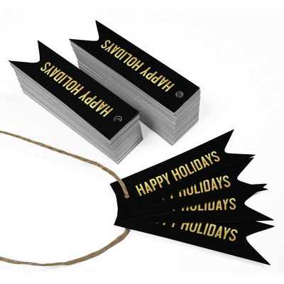 Etiquetas de Papel Metalizado "Happy Holiday" para Lembrancinhas Pendentes - Inkdotpot 100 Etiquetas Metalizadas / Preto - Dourado