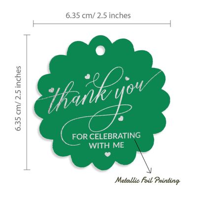 Etiquetas para Pendurar em Papel Metalizado 'Obrigado por Celebrar Comigo' para Lembrancinhas de Aniversário - Inkdotpot 100 Etiquetas Metalizadas / Verde - Prata