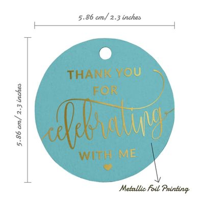 Etiquetas de Papel Metalizado "Obrigado por Celebrar Comigo" para Lembrancinhas de Aniversário - Inkdotpot 100 Etiquetas Metalizadas / Azul - Dourado