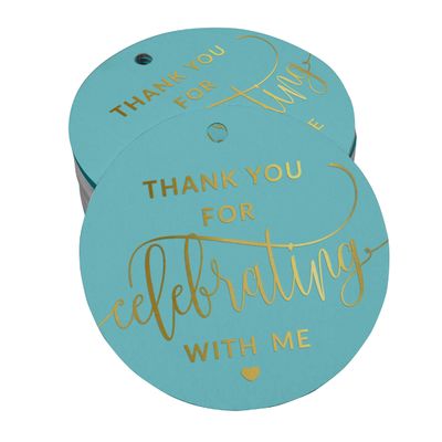 Etiquetas de Papel Metalizado "Obrigado por Celebrar Comigo" para Lembrancinhas de Aniversário - Inkdotpot 100 Etiquetas Metalizadas / Azul - Dourado