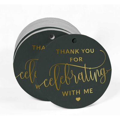 Etiquetas de Papel Metalizado "Obrigado por Celebrar Comigo" para Lembrancinhas de Aniversário - Inkdotpot 100 Etiquetas Metalizadas / Roxo - Prata