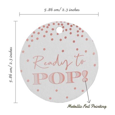 Etiquetas de Papel Metalizado 'Ready to Pop' para Lembrancinhas de Chá de Bebê Prontas para Pendurar - Inkdotpot 100 Etiquetas Metalizadas / Branco - Ouro Rosé