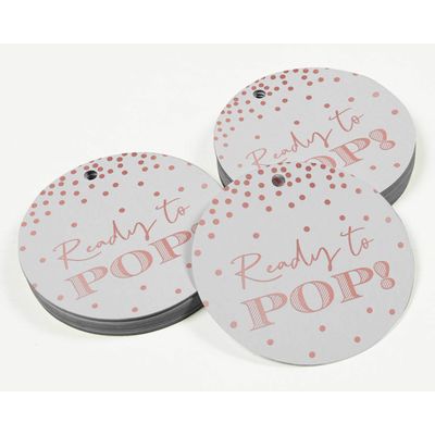 Etiquetas de Papel Metalizado 'Ready to Pop' para Lembrancinhas de Chá de Bebê Prontas para Pendurar - Inkdotpot 100 Etiquetas Metalizadas / Branco - Ouro Rosé