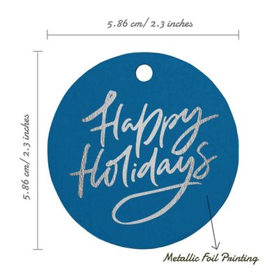 Etiquetas de Papel Metalizado 'Happy Holiday' para Lembrancinhas e Pendurar - Inkdotpot 50 Etiquetas Metalizadas / Azul - Prata