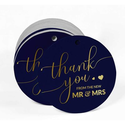 Etiquetas de Papel para Pendurar em Lembrancinhas de Casamento 'Thank You' com Detalhe Metalizado - Inkdotpot 100 Etiquetas Metalizadas / Azul - Dourado