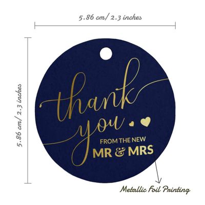 Etiquetas de Papel para Pendurar em Lembrancinhas de Casamento 'Thank You' com Detalhe Metalizado - Inkdotpot 100 Etiquetas Metalizadas / Azul - Dourado