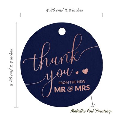Etiquetas de Papel para Pendurar em Lembrancinhas de Casamento 'Thank You' com Detalhe Metalizado - Inkdotpot 100 Etiquetas Metalizadas / Azul - Ouro Rosé