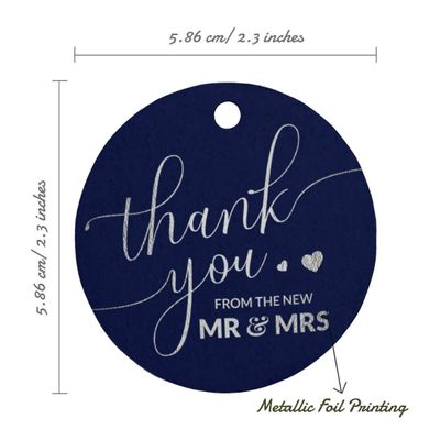 Etiquetas de Papel para Pendurar em Lembrancinhas de Casamento 'Thank You' com Detalhe Metalizado - Inkdotpot 100 Etiquetas Metalizadas / Azul - Prata