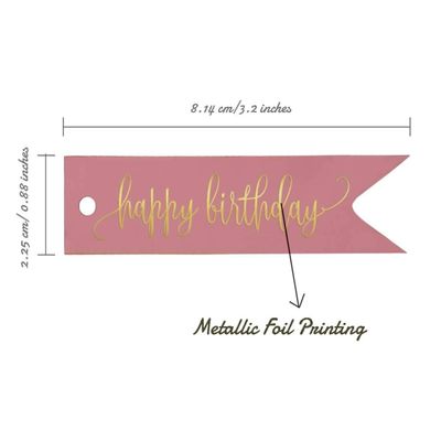 Etiquetas de Papel para Lembrancinhas 'Feliz Aniversário' com Folha Metalizada para Pendurar - Inkdotpot 50 Etiquetas Metalizadas / Rosa - Ouro Rosé