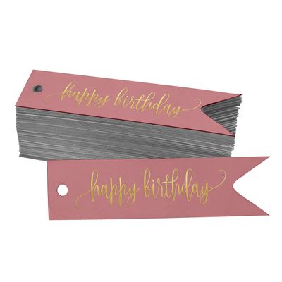 Etiquetas de Papel para Lembrancinhas 'Feliz Aniversário' com Folha Metalizada para Pendurar - Inkdotpot 50 Etiquetas Metalizadas / Rosa - Ouro Rosé