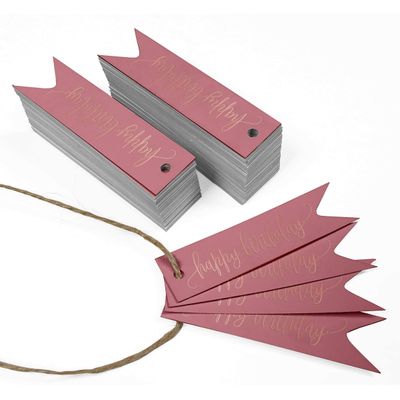 Etiquetas de Papel para Lembrancinhas 'Feliz Aniversário' com Folha Metalizada para Pendurar - Inkdotpot 50 Etiquetas Metalizadas / Rosa - Ouro Rosé