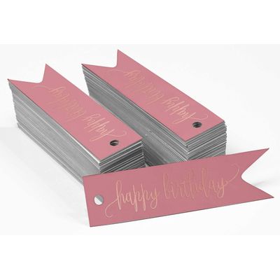 Etiquetas de Papel para Lembrancinhas 'Feliz Aniversário' com Folha Metalizada para Pendurar - Inkdotpot 50 Etiquetas Metalizadas / Rosa - Ouro Rosé