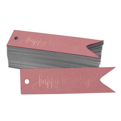 Etiquetas de Papel para Lembrancinhas 'Feliz Aniversário' com Folha Metalizada para Pendurar - Inkdotpot 50 Etiquetas Metalizadas / Rosa - Ouro Rosé