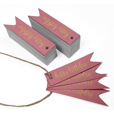 Etiquetas de Papel para Lembrancinhas 'Feliz Aniversário' com Folha Metalizada para Pendurar - Inkdotpot 50 Etiquetas Metalizadas / Rosa - Ouro Rosé