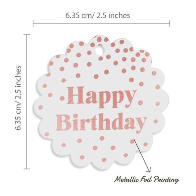 Tags de Garrafa 'Happy Birthday' Metalizadas para Lembrancinhas - Inkdotpot 100 Etiquetas Metalizadas / Branco - Ouro Rosé