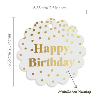 Tags de Garrafa 'Happy Birthday' Metalizadas para Lembrancinhas - Inkdotpot 100 Etiquetas Metalizadas / Branco - Ouro Rosé