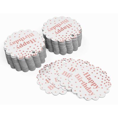 Tags de Garrafa 'Happy Birthday' Metalizadas para Lembrancinhas - Inkdotpot 100 Etiquetas Metalizadas / Branco - Ouro Rosé