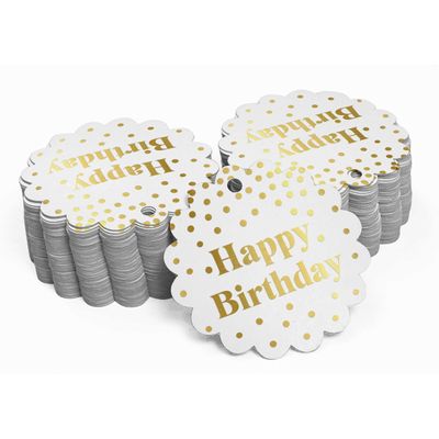 Tags de Garrafa 'Happy Birthday' Metalizadas para Lembrancinhas - Inkdotpot 100 Etiquetas Metalizadas / Branco - Ouro Rosé