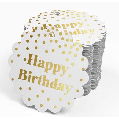 Tags de Garrafa 'Happy Birthday' Metalizadas para Lembrancinhas - Inkdotpot 100 Etiquetas Metalizadas / Branco - Ouro Rosé