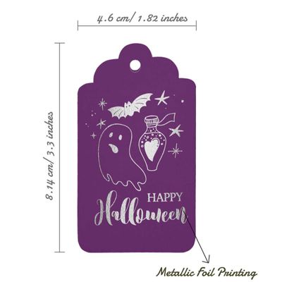 Etiquetas de Garrafa 'Happy Halloween' Folheadas para Lembrancinha, para Pendurar - Inkdotpot 100 Etiquetas Metalizadas / Roxo - Prata