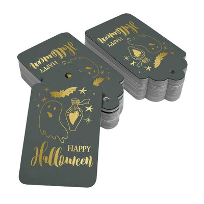 Etiquetas de Garrafa 'Happy Halloween' Folheadas para Lembrancinha, para Pendurar - Inkdotpot 100 Etiquetas Metalizadas / Roxo - Prata