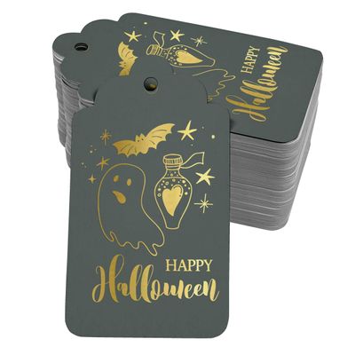 Etiquetas de Garrafa 'Happy Halloween' Folheadas para Lembrancinha, para Pendurar - Inkdotpot 100 Etiquetas Metalizadas / Roxo - Prata