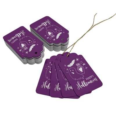 Etiquetas de Garrafa 'Happy Halloween' Folheadas para Lembrancinha, para Pendurar - Inkdotpot 100 Etiquetas Metalizadas / Roxo - Prata
