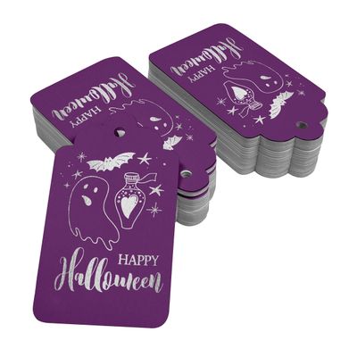 Etiquetas de Garrafa 'Happy Halloween' Folheadas para Lembrancinha, para Pendurar - Inkdotpot 100 Etiquetas Metalizadas / Roxo - Prata