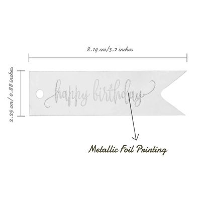 Etiquetas de Pendurar Metalizadas "Feliz Aniversário" para Garrafa e Lembrancinha - Inkdotpot 50 Etiquetas Metalizadas / Branco - Prata