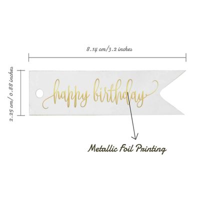 Etiquetas de Pendurar Metalizadas "Feliz Aniversário" para Garrafa e Lembrancinha - Inkdotpot 50 Etiquetas Metalizadas / Branco - Prata