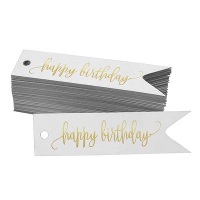 Etiquetas de Pendurar Metalizadas "Feliz Aniversário" para Garrafa e Lembrancinha - Inkdotpot 50 Etiquetas Metalizadas / Branco - Prata