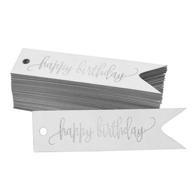 Etiquetas de Pendurar Metalizadas "Feliz Aniversário" para Garrafa e Lembrancinha - Inkdotpot 50 Etiquetas Metalizadas / Branco - Prata