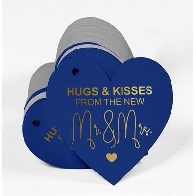 Tags de Papel para Lembrancinhas de Casamento 'Abraços e Beijos de', Pendentes com Acabamento Metalizado - Inkdotpot 50 Etiquetas Metalizadas / Azul - Dourado