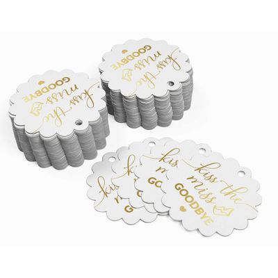 Etiquetas de Papel para Lembrancinhas de Chá de Noiva 'Beijo de Despedida à Solteira' com Foil para Pendurar - Inkdotpot 100 Etiquetas Metalizadas / Branco - Dourado