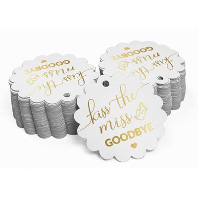 Etiquetas de Papel para Lembrancinhas de Chá de Noiva 'Beijo de Despedida à Solteira' com Foil para Pendurar - Inkdotpot 100 Etiquetas Metalizadas / Branco - Dourado