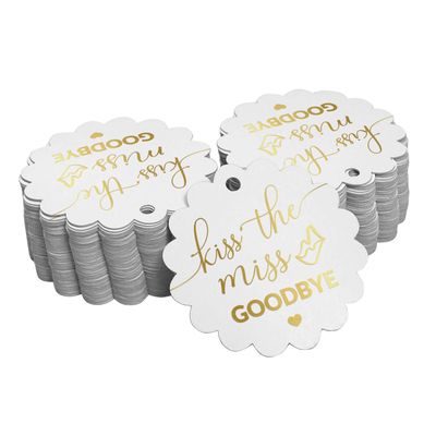 Etiquetas de Papel para Lembrancinhas de Chá de Noiva 'Beijo de Despedida à Solteira' com Foil para Pendurar - Inkdotpot 100 Etiquetas Metalizadas / Branco - Dourado