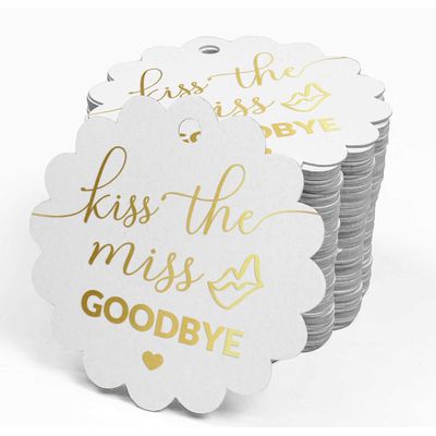 Etiquetas de Papel para Lembrancinhas de Chá de Noiva 'Beijo de Despedida à Solteira' com Foil para Pendurar - Inkdotpot 100 Etiquetas Metalizadas / Branco - Dourado