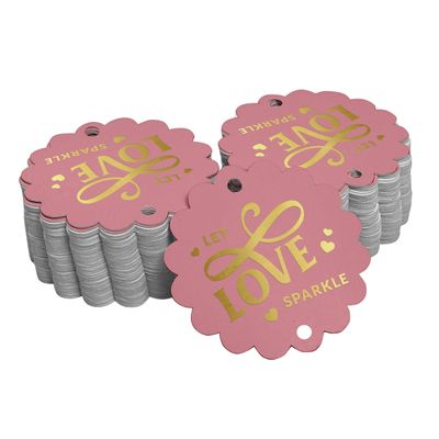 Etiquetas de Papel 'Deixe o Amor Brilhar' Para Lembrancinhas de Casamento, Pendentes com Folha Metalizada - Inkdotpot 50 Etiquetas Metalizadas / Rosa - Dourado