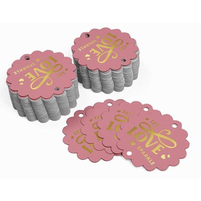 Etiquetas de Papel 'Deixe o Amor Brilhar' Para Lembrancinhas de Casamento, Pendentes com Folha Metalizada - Inkdotpot 50 Etiquetas Metalizadas / Rosa - Dourado
