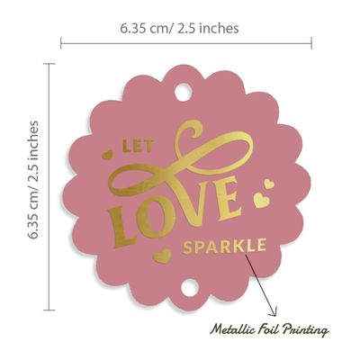 Etiquetas de Papel 'Deixe o Amor Brilhar' Para Lembrancinhas de Casamento, Pendentes com Folha Metalizada - Inkdotpot 50 Etiquetas Metalizadas / Rosa - Dourado