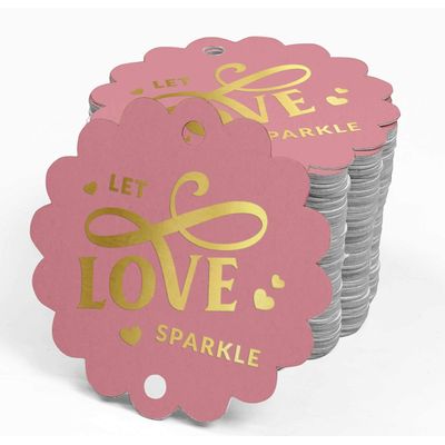 Etiquetas de Papel 'Deixe o Amor Brilhar' Para Lembrancinhas de Casamento, Pendentes com Folha Metalizada - Inkdotpot 50 Etiquetas Metalizadas / Rosa - Dourado