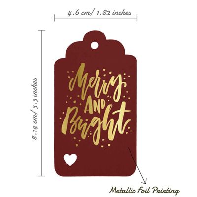 Etiquetas Pendentes de Papel para Lembrancinhas de Natal 'Merry and Bright' com Foil para Artesanato - Inkdotpot 50 Etiquetas Metalizadas / Vermelho - Prata