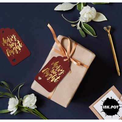Etiquetas Pendentes de Papel para Lembrancinhas de Natal 'Merry and Bright' com Foil para Artesanato - Inkdotpot 50 Etiquetas Metalizadas / Vermelho - Prata