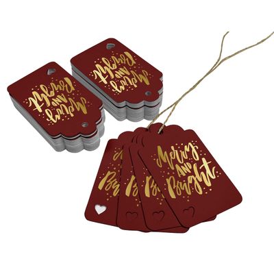 Etiquetas Pendentes de Papel para Lembrancinhas de Natal 'Merry and Bright' com Foil para Artesanato - Inkdotpot 50 Etiquetas Metalizadas / Vermelho - Prata