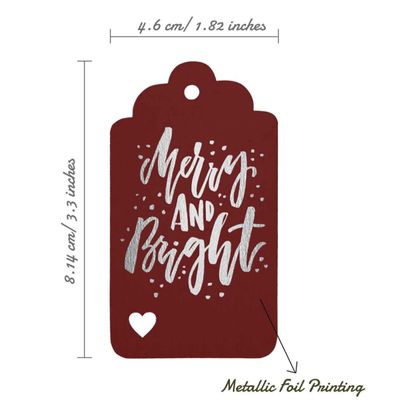Etiquetas Pendentes de Papel para Lembrancinhas de Natal 'Merry and Bright' com Foil para Artesanato - Inkdotpot 50 Etiquetas Metalizadas / Vermelho - Prata